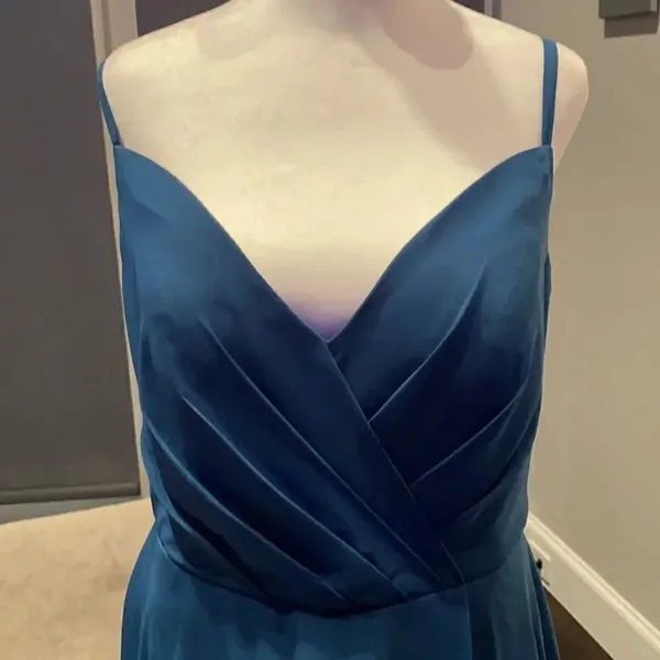Women’s V-Neck Long Chiffon Party Prom Evening Dress Green/Blue in Color Medium - Image 2