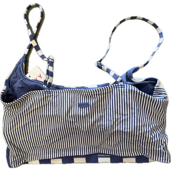 NWT Roxy Cropped Swim Tank Top Blue White Stripe UPF 50 Quick Dry Medium - Image 4