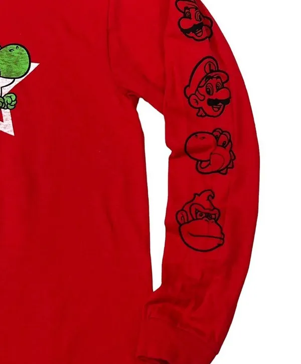Nintendo Super Mario Long Sleeve T-Shirt Red Tee Crew Neck Video Game - Image 7