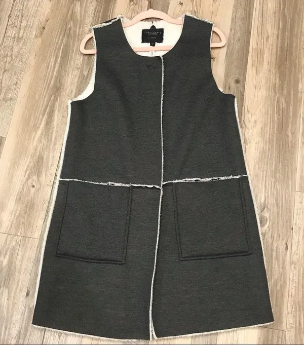 Sanctuary Sherpa Lined Vest Faux Suede Long Grey Pocket Snap Button small - Image 5