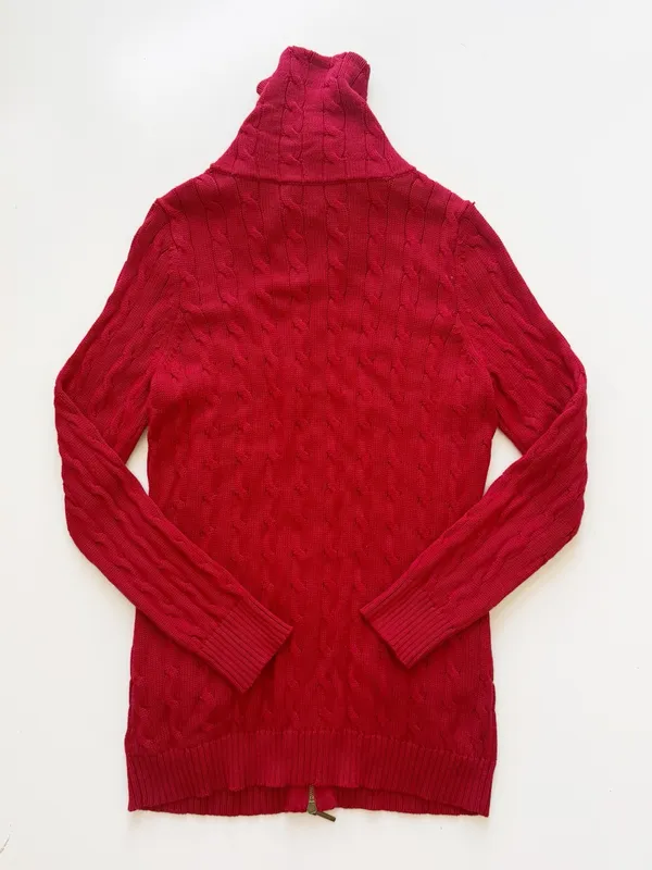 Lauren - Ralph Lauren Red Cable Knit Zip Up Cardigan Size Medium - Image 5