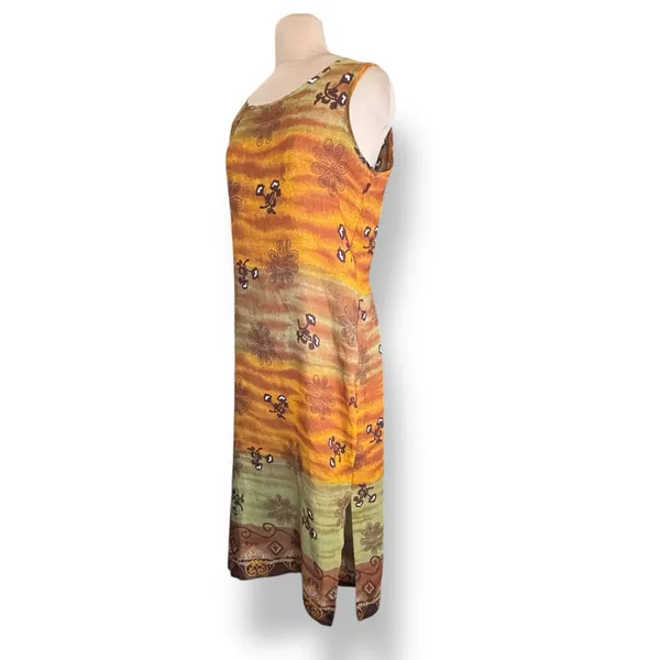 Vintage 90s Desert Sunset Sleeveless Grunge‎ Maxi Dress Geometric Floral Print - Image 7
