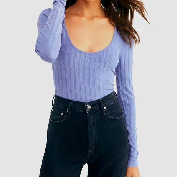 Free People Lucky You Layering Scoop Neck Top Blue M/L - Image 3