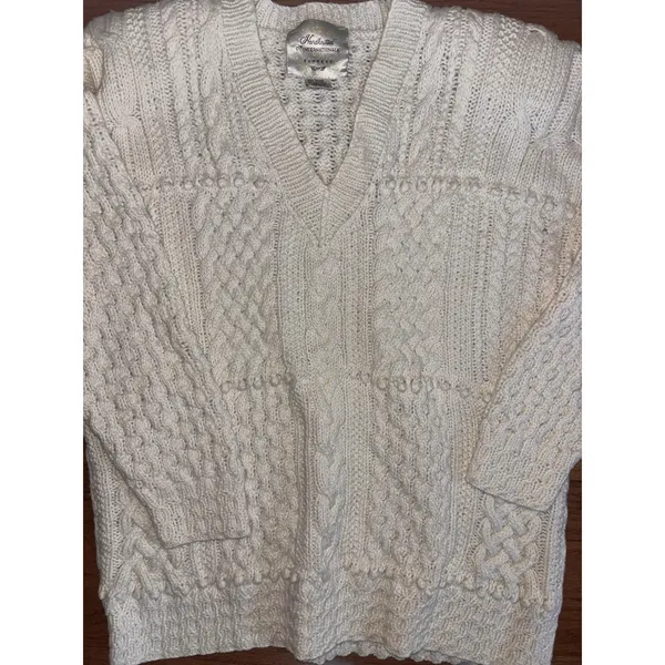Vtg 90s Express Compagnie Internationale Handknit Cable Knit Sweater S Chunky - Image 4