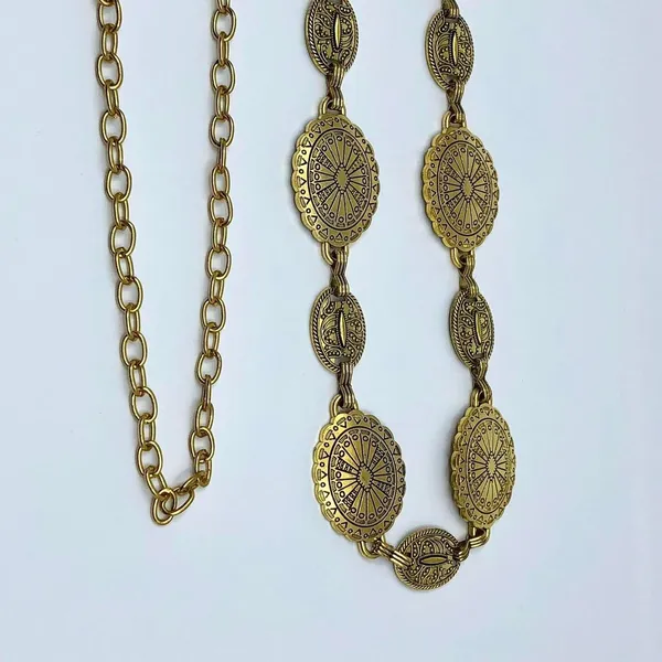 Vintage Y2K Boho Gold Medallion Chain Belt, Fits 22.5–38 Inches, X7GA1199 - Image 8
