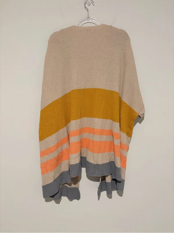 Umgee Boho Colorblock Striped Dolman Short Sleeve Cardigan‎ tan orange Large - Image 2