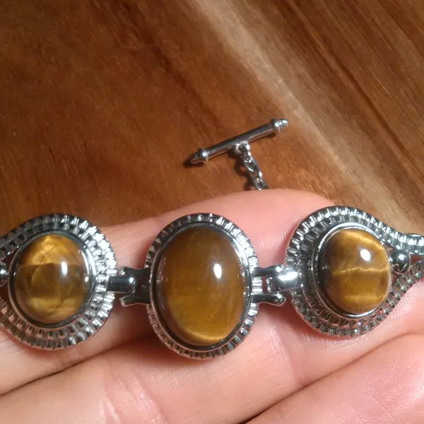 Tiger's Eye Stainless Steel Toggle Clasp Bracelet (Size 6.5 to 8 Inch) - Image 4