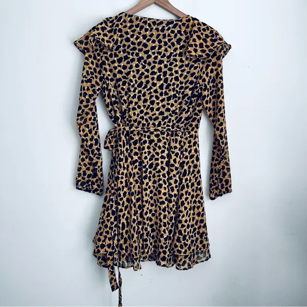 Frenchie Animal Leopard Print Wrap Dress Long sleeve boho S - Image 6