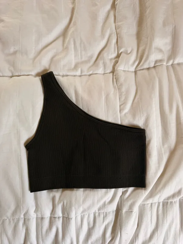 SET ACTIVE Sculptflex Ribbed One Shoulder Bra Onyx Black Size S - Image 2