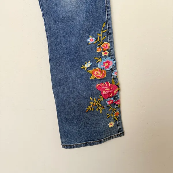 Flamingals Floral Embroidery Mid Waist High Stretch Bootcut Jeans with Pockets - Image 5