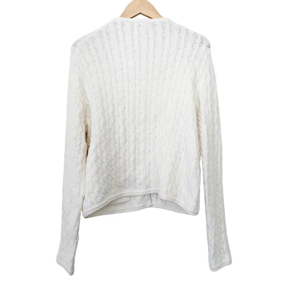 J. Crew White Odette Cable Knit Sweater Lady Jacket Sz L - Image 8
