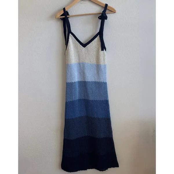 NWOT ZARA Striped Blue Ombre Crochet Chunky Knit Midi Dress Womens Small - Image 3