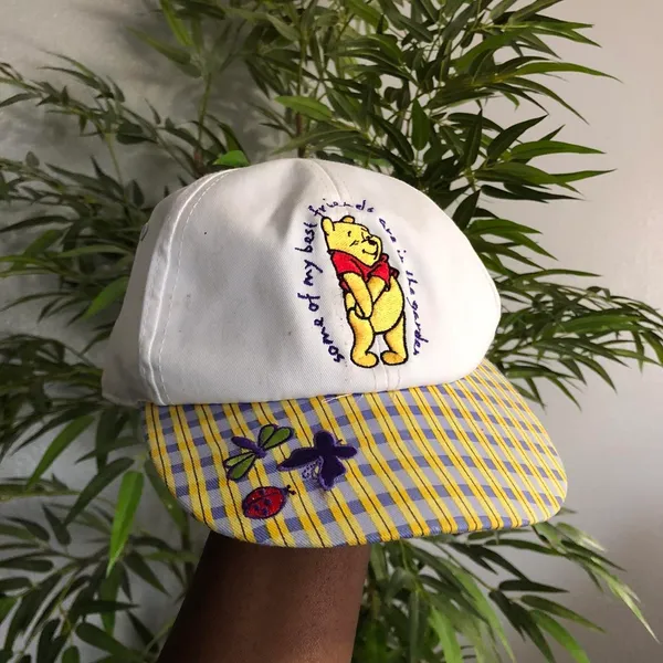 Disney Winnie The Pooh White Yellow Purple Plaid Baseball Cap Hat Cottagecore Vintage 90s Y2K Stretch Elastic - Image 2