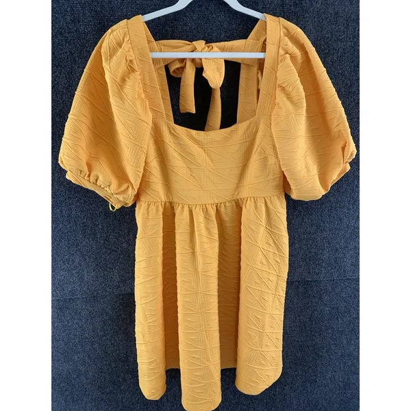 Free People Mini Dress Retail$108 Bow Textured Babydoll Yellow Size L NWT - Image 4