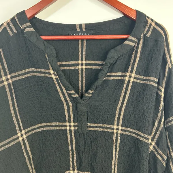 Jane and Delancey Black Checkered V-Neck Blouse - Image 2