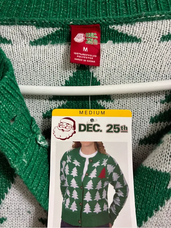 Holiday Tree Pattern Green Cardigan Sweater by Dec 25th Medium - Image 4