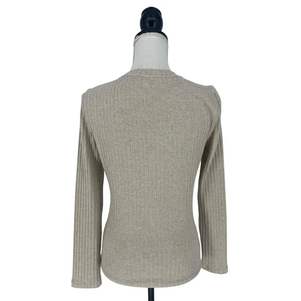 Tanya Taylor Kelsey Rib Knit Twist Front Long Sleeve Top‎ Beige M - Image 13