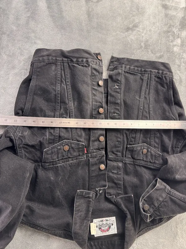vintage 90s levi’s 77598-0260 black denim trucker jacket men’s M boxy - Image 14
