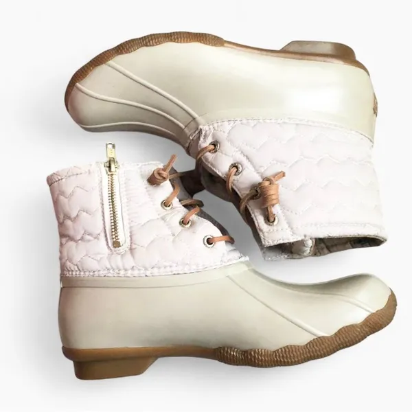 Sperry Women’s Saltwater Chevron Quilt Duck Boots Ivory Size 7.5 - Image 4