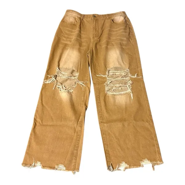 Brown Distressed Wide Leg Jeans XXL - Image 2