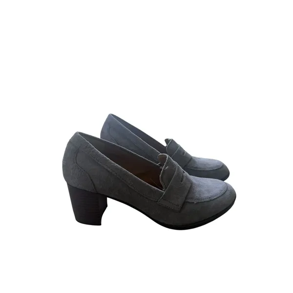 G.H. Bass Womens 8.5 Gray Suede Penny Loafer Chunky Block Heel Preppy Slipon Y2K - Image 3