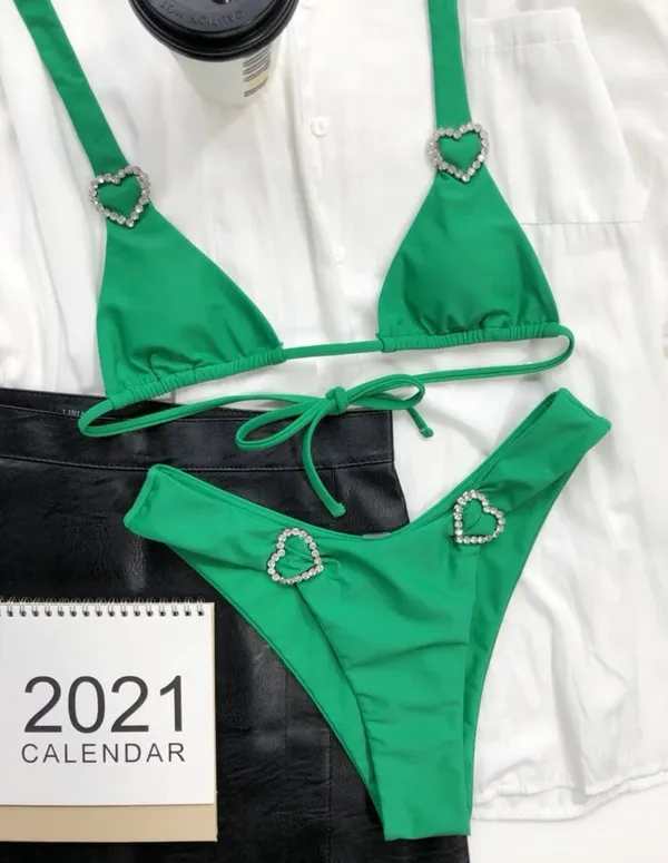Green Bikini Set With Hearts - Image 2