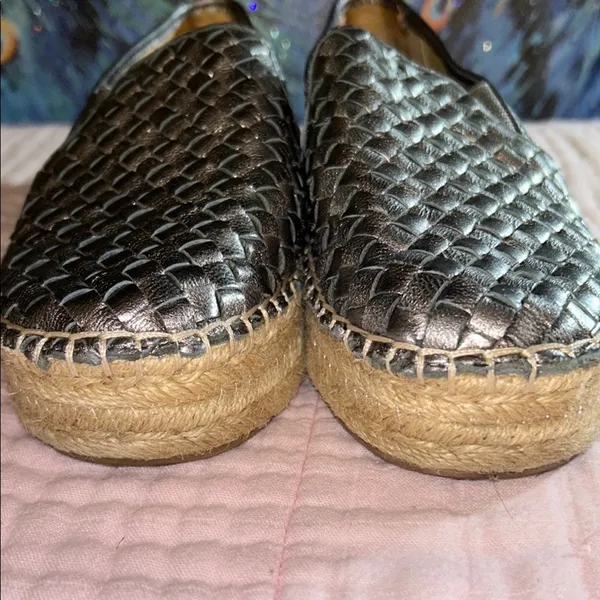Sam Edelman Size 7 Metallic Silver Woven Slip-On Espadrilles - Image 11