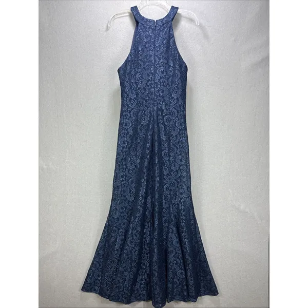 Sexy Mermaid Evening Dress Size 12 Blue Lace Formal Y2K Bodycon Prom Party Gown - Image 2