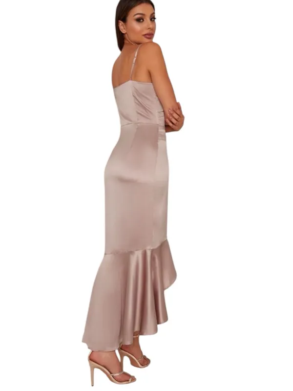 Chi Chi Minka Satin Slip Dress Long Bias Cut Blush Champagne Color Uk 14 - Image 2
