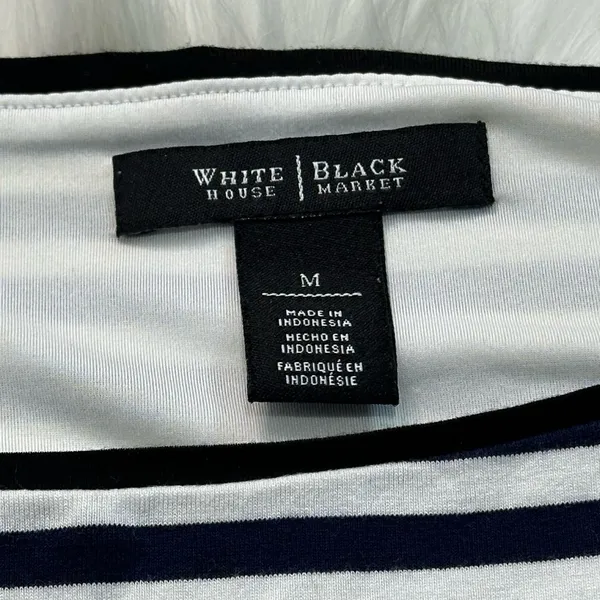 White House Black Market Navy and White Striped Long Sleeve Shirt - Image 7