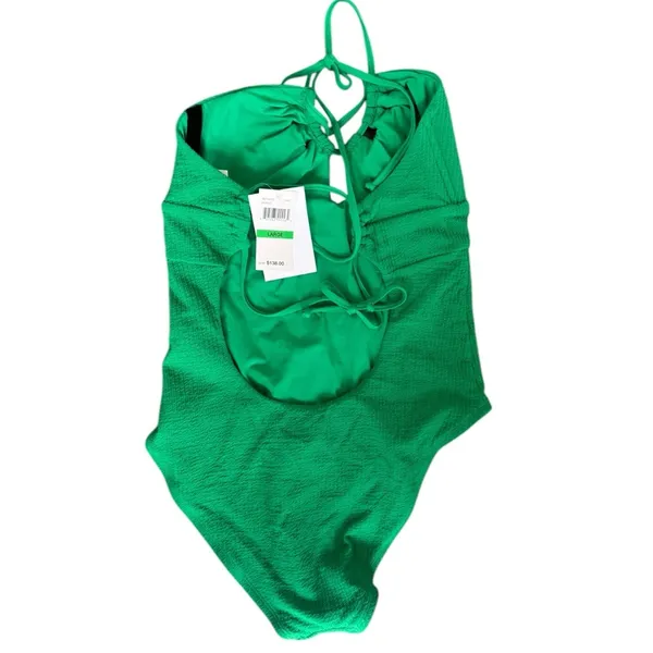 BECCA Pucker Up Candice Large Green Textured Halter‎ Cut Out One Piece Swimsuit - Image 5