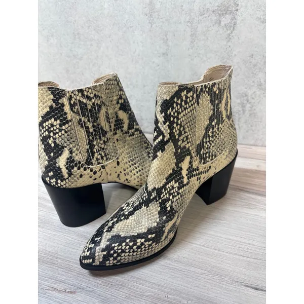 Steve Madden Size 6‎ Jain Snakeskin Print Ankle Booties Block Heel Pointed Toe - Image 7