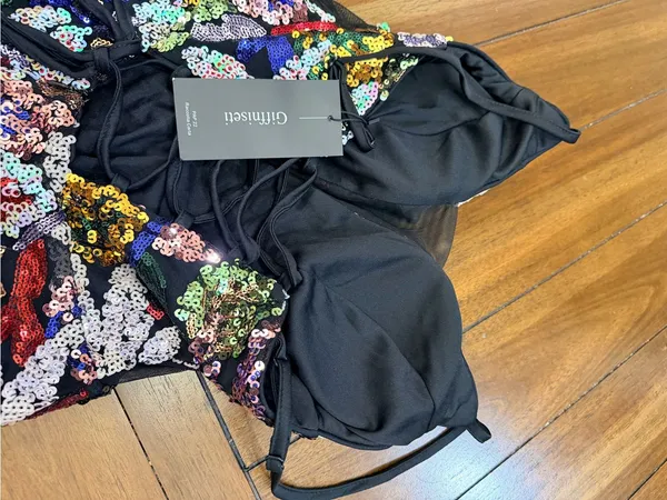 NWT Giffniseti Sequin Floral Mini Dress Size M Lace Up Back Party - Image 9