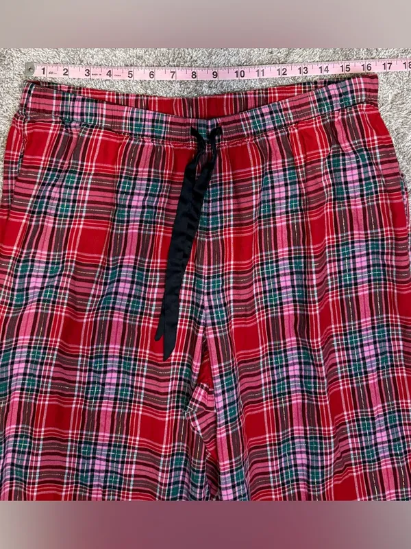 Victoria's Secret Red Pink Green Plaid Flannel Pajama Set Women’s Size Large - Image 13