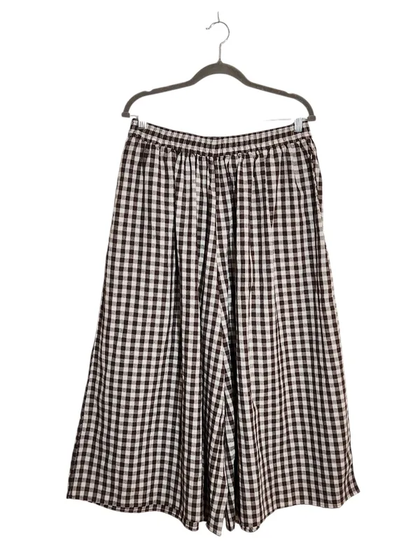 Chow Yatou Brown and Cream Gingham Check Wide Leg Cropped Pants Size XL NWT - Image 2