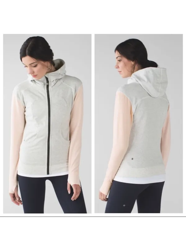Lululemon On The Daily Hoodie Heathered White / Butter Pink size 8 - Image 2