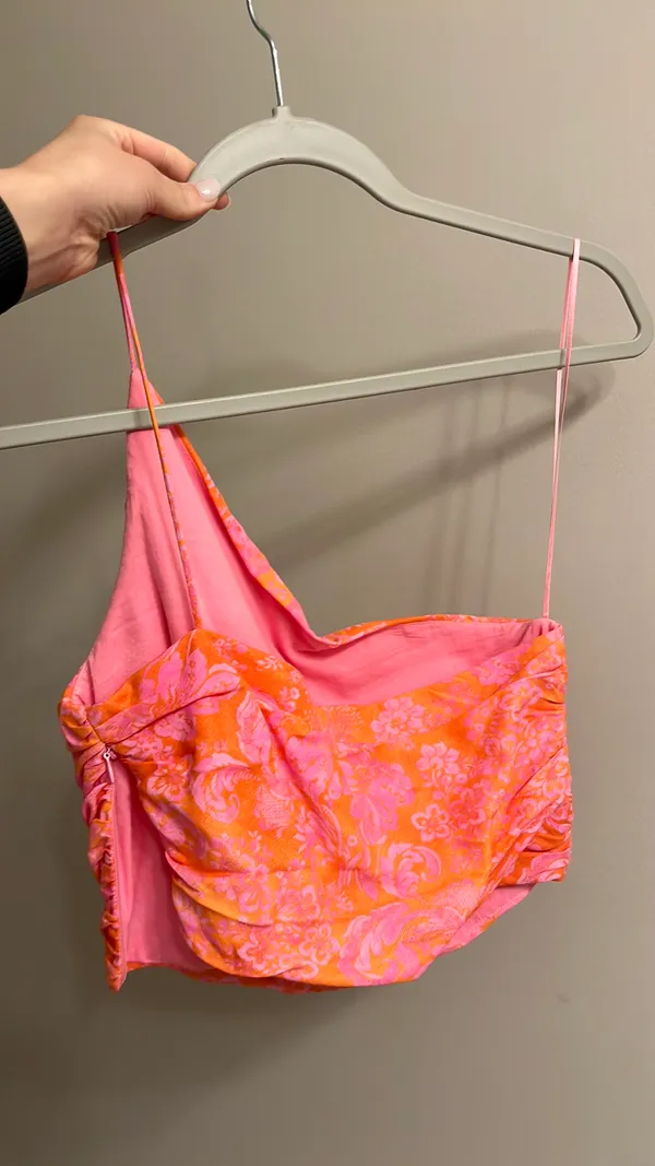 ZARA One shoulder Floral Crop Top - Image 4