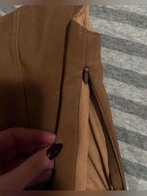 Tiger Mist Brown Strapless Paneled Crop Top - Image 4