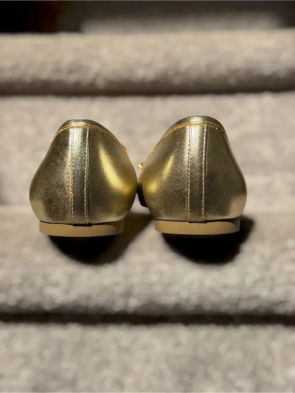 NEW Talbots Blair Metallic Gold Leather Bow Ballet Flats Cap Toe Balletcore - Image 9