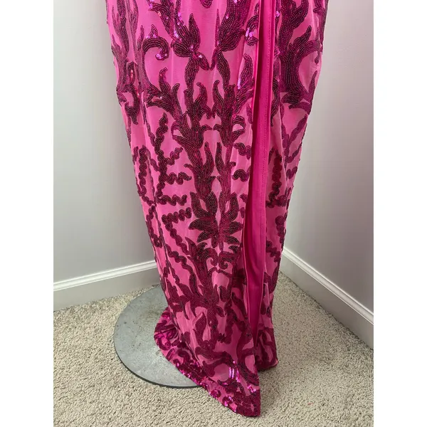Iris Pink Sparkly Sequined Formal Low Back Evening Prom Dress Large - Image 3