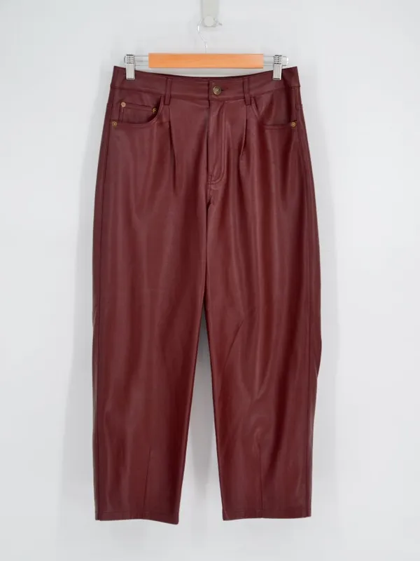 Anthropologie Pilcro The Breaker Cropped Faux Leather Pants Burgundy Wine 27 - Image 3