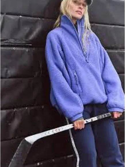 Free People Ready Set Ribbed Sherpa Pullover XL Blueberry Blue Quarter Zip - Image 2