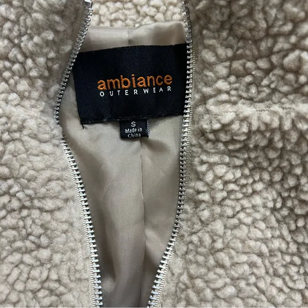 Ambiance Outerwear Beige Sherpa Fleece Half Zip Pullover Sweatshirt Size S - Image 3