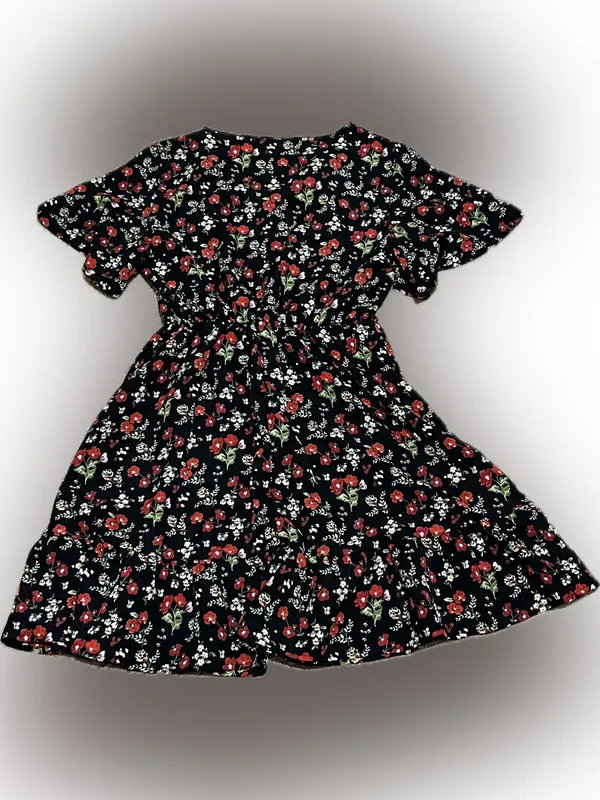 SHEIN Black Floral‎ Midi Dress with Red and Green Print - Image 2