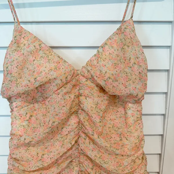 Majorelle Floral Chiffon Romantic Mini Dress Sz S Ruched Fairy Ilaria - Image 6