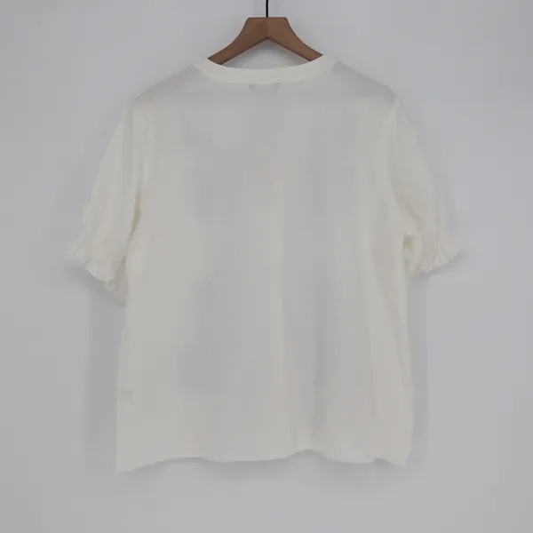 BTFBM Womens XL White Navy Blue Floral Embroidered Button Down Blouse - Image 4