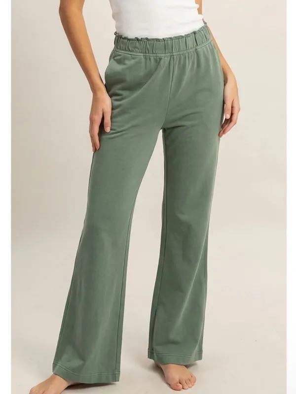 NEW Double Zero Gray Green 100% Cotton Wide Leg Flare Pants - Image 2
