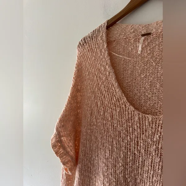 Free People Pink Oversized Open Knit Tunic Dress, Short Sleeves‎ - Image 2