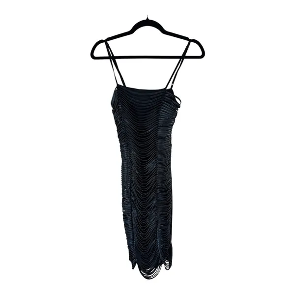 Beulah Black Faux Leather Fringe Mini Dress Womens S Whimsigoth Goth Grunge - Image 2