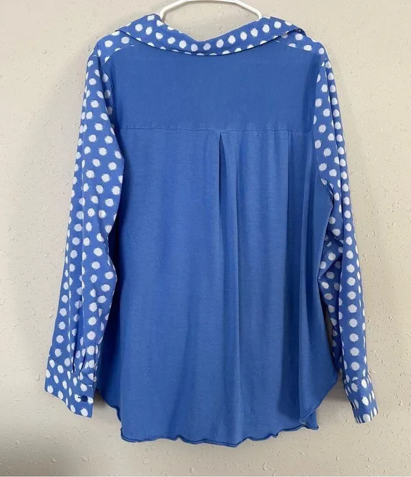 🦋 Michael Michael Kors Blue White Polka Dot Button Down Tie Blouse Casual - Image 4